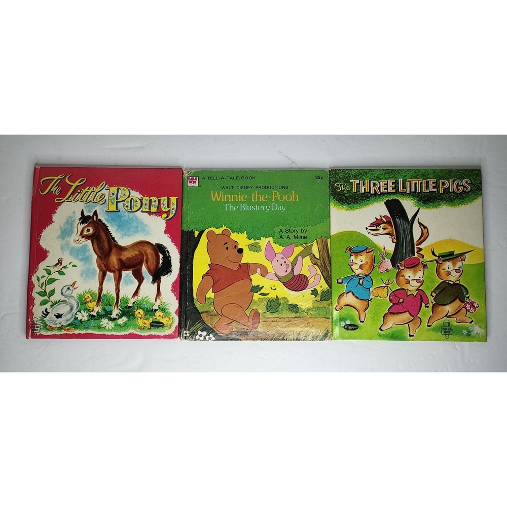 Lot of 3 Tell-a-Tale Books Whitman Three Little Pigs Little Pony Winnie the Pooh